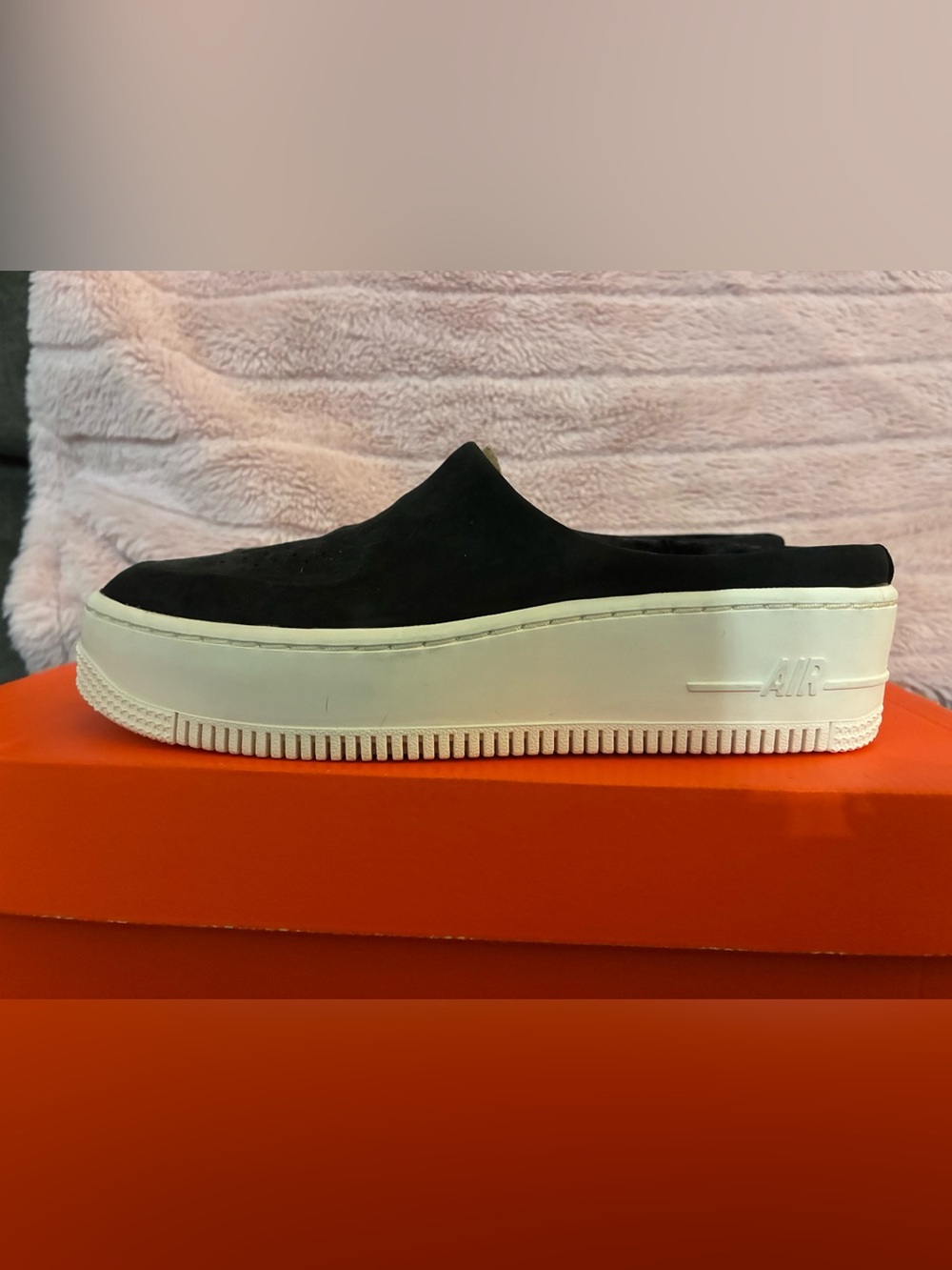 Nike Black Suede Air Force one slip on Platform Mule with White Sole new